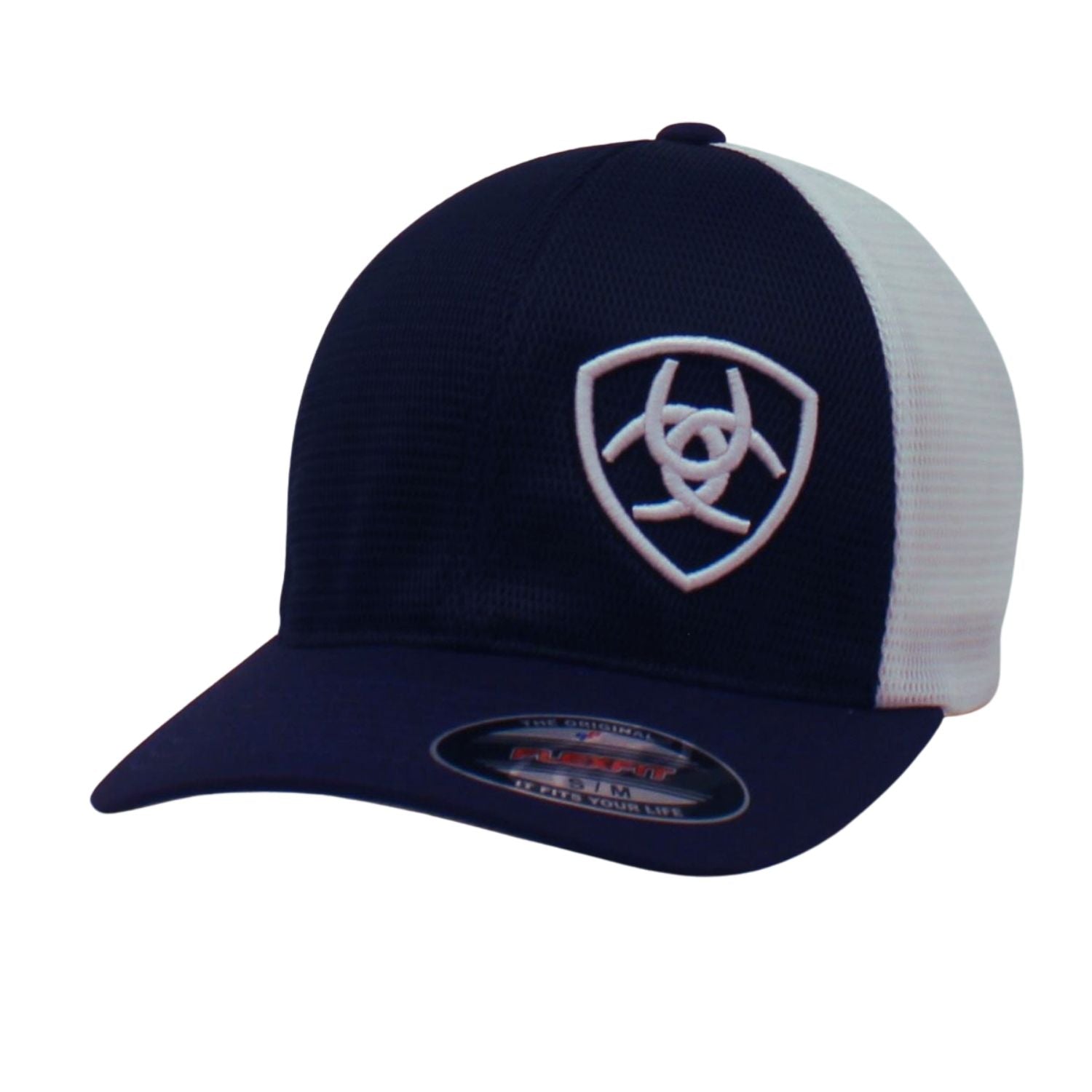 Ariat Mens Offset Embroidered Shield Logo Mesh Flexfit Baseball Cap