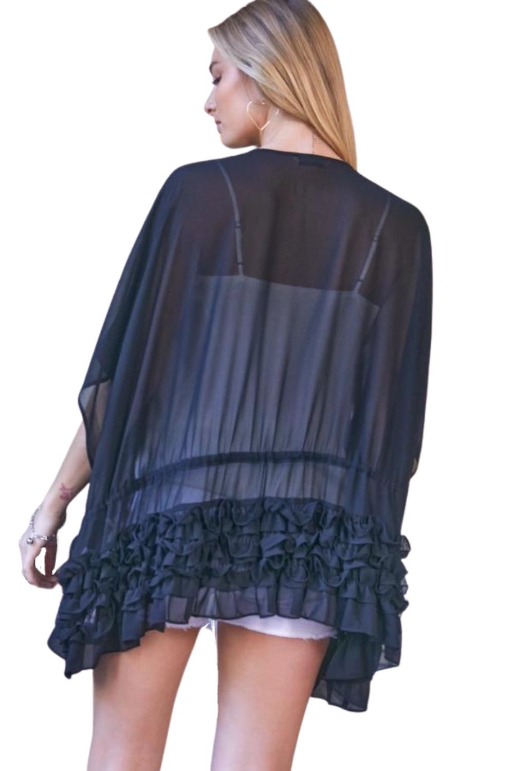 J.NNA Womens Solid Flared 3/4 Quarter Sleeve Cardigan Shawl Cover Up