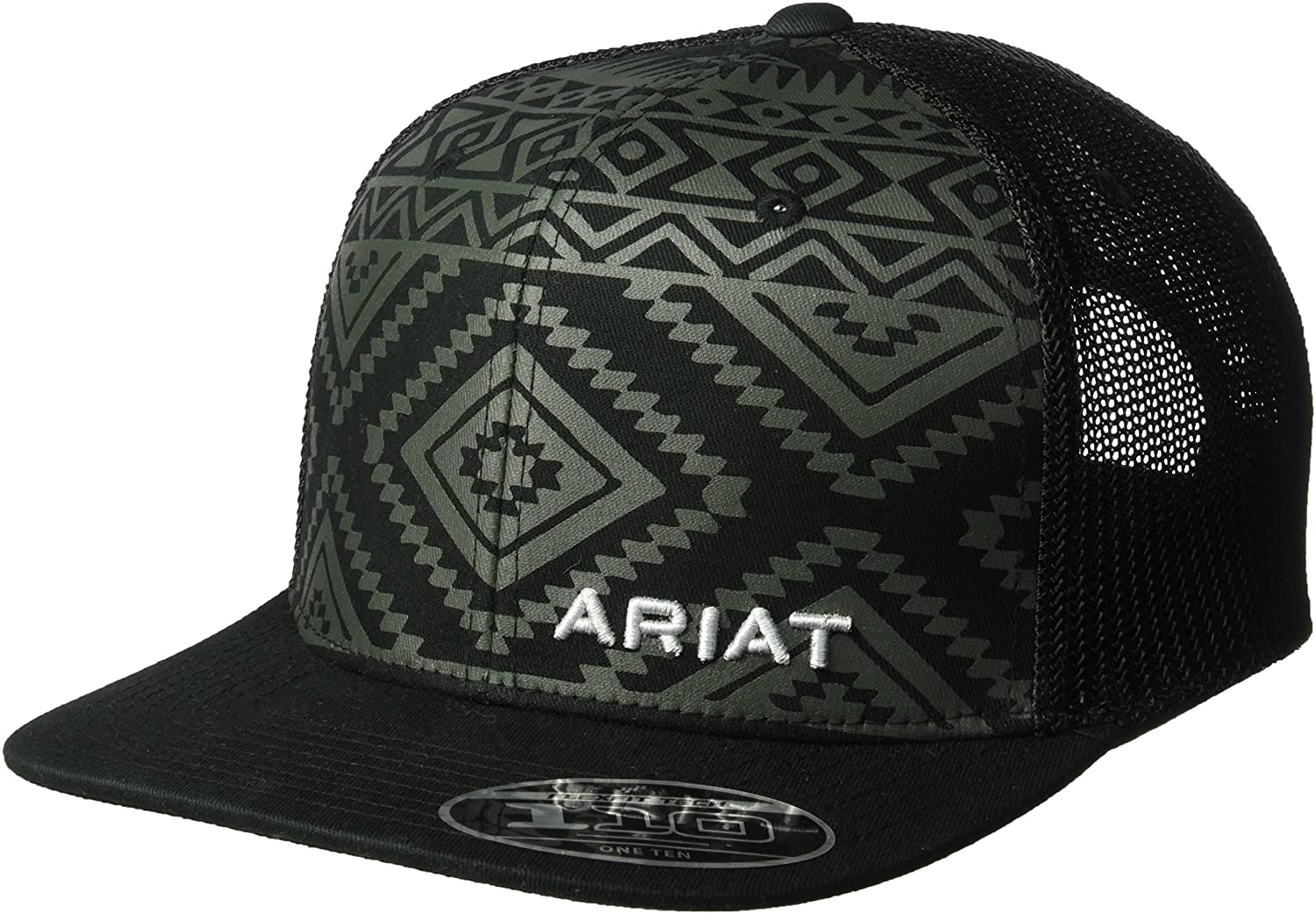 Ariat Men's Adjustable Snapback Mesh Cap Hat (Aztec Black, One Size)