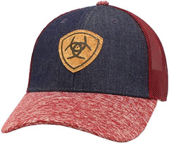 Ariat Womens Cork Logo Mesh Snapback Cap Hat (Denim/Burgundy)