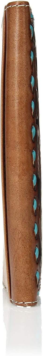 Nocona Mens Floral Embossed Turquoise Underlay Leather Rodeo Wallet (Tan)