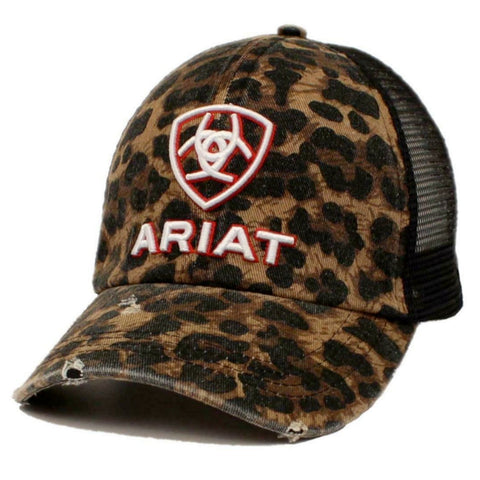 Ariat Womens Embroidered Logo Mesh Back Ponyflo Baseball Cap,Leopard/Black