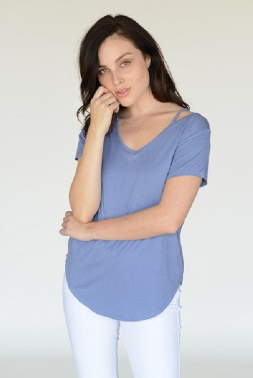 Yelete Womens Shoulder Cut Out Short Sleeve Knit Top