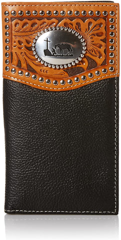Nocona Mens Praying Cowboy Concho Floral Embossed Rodeo Wallet (Black)