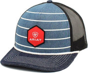 Ariat Mens Logo Adjustable Snapback Mesh Cap Hat (Denim White Stripe / Black)