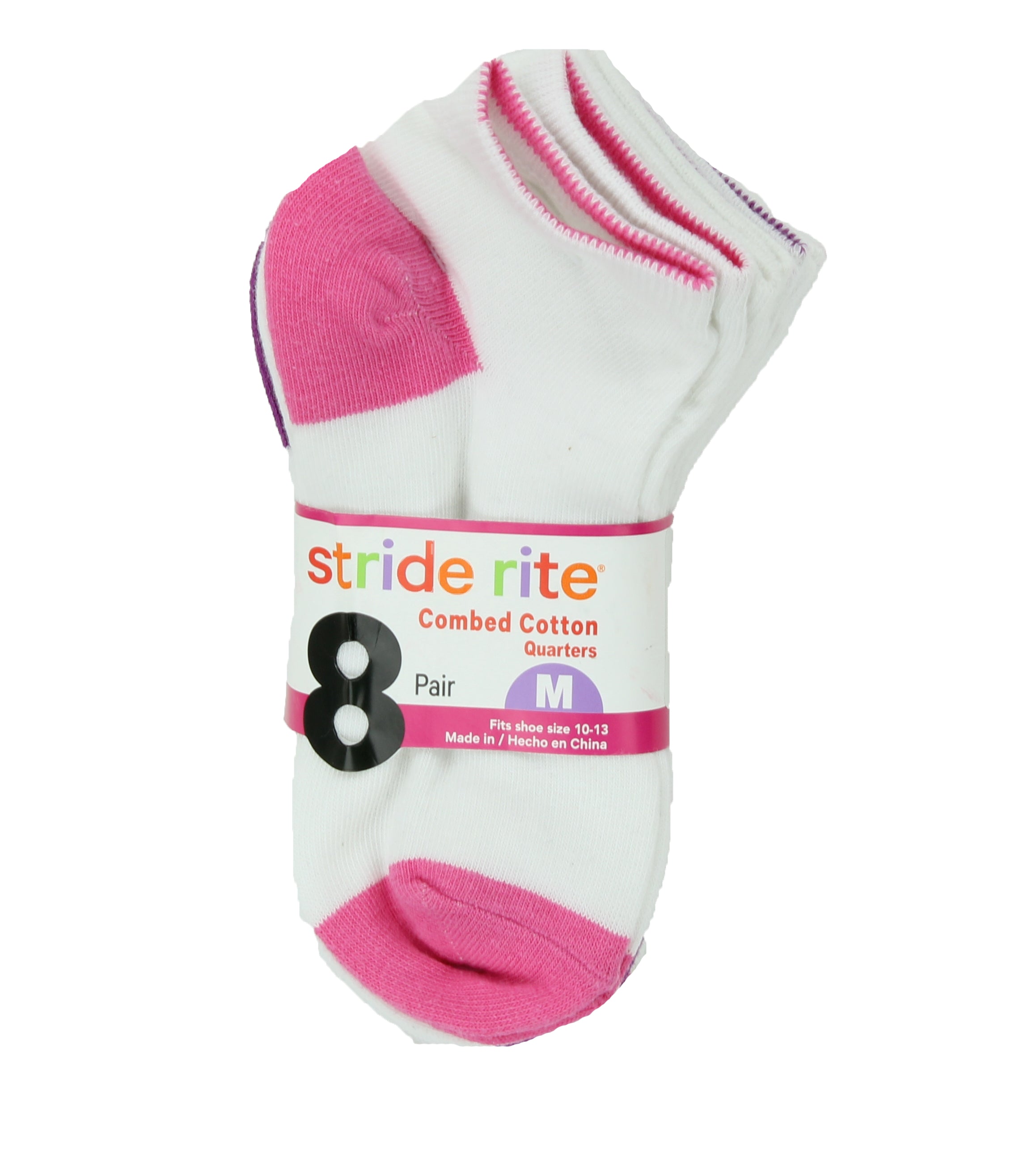 Stride Rite Girls Combed Cotton Quarters Socks-8 Pack