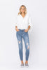 Judy Blue Womens Mid Rise Distressed Skinny Jeans with Raw Hems