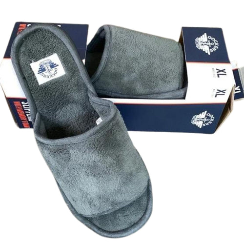 Dockers Mens Terry Slide Slippers with Memory Foam (Grey, Large (9.5-10.5))