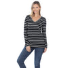 Zenana Womens Cotton Striped V-Neck Long Sleeve Top