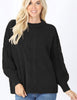 Zenana Womens Cable Knit Crewneck Balloon Sleeve Sweater