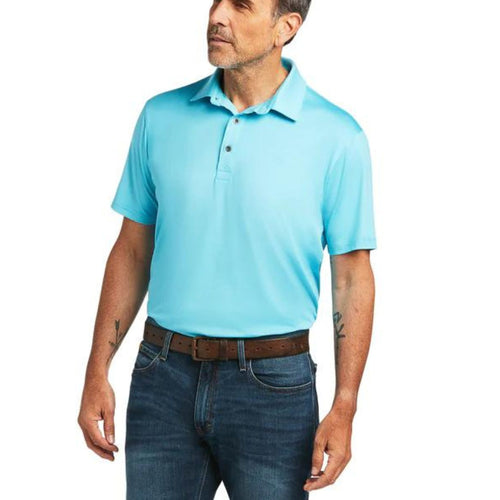 Ariat Mens Charger 2.0 Fitted UPF 50 Polo Shirt, Bachelor Button Blue