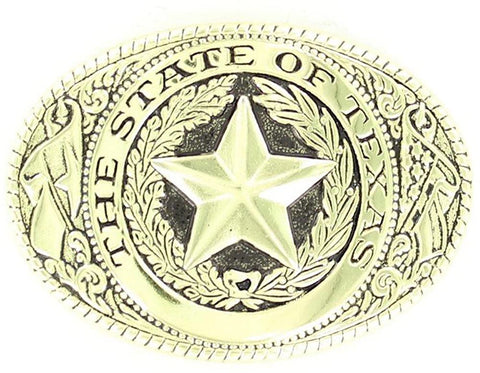 Nocona Mens Oval Metal Belt Buckle The State of Texas (Black, Gold)