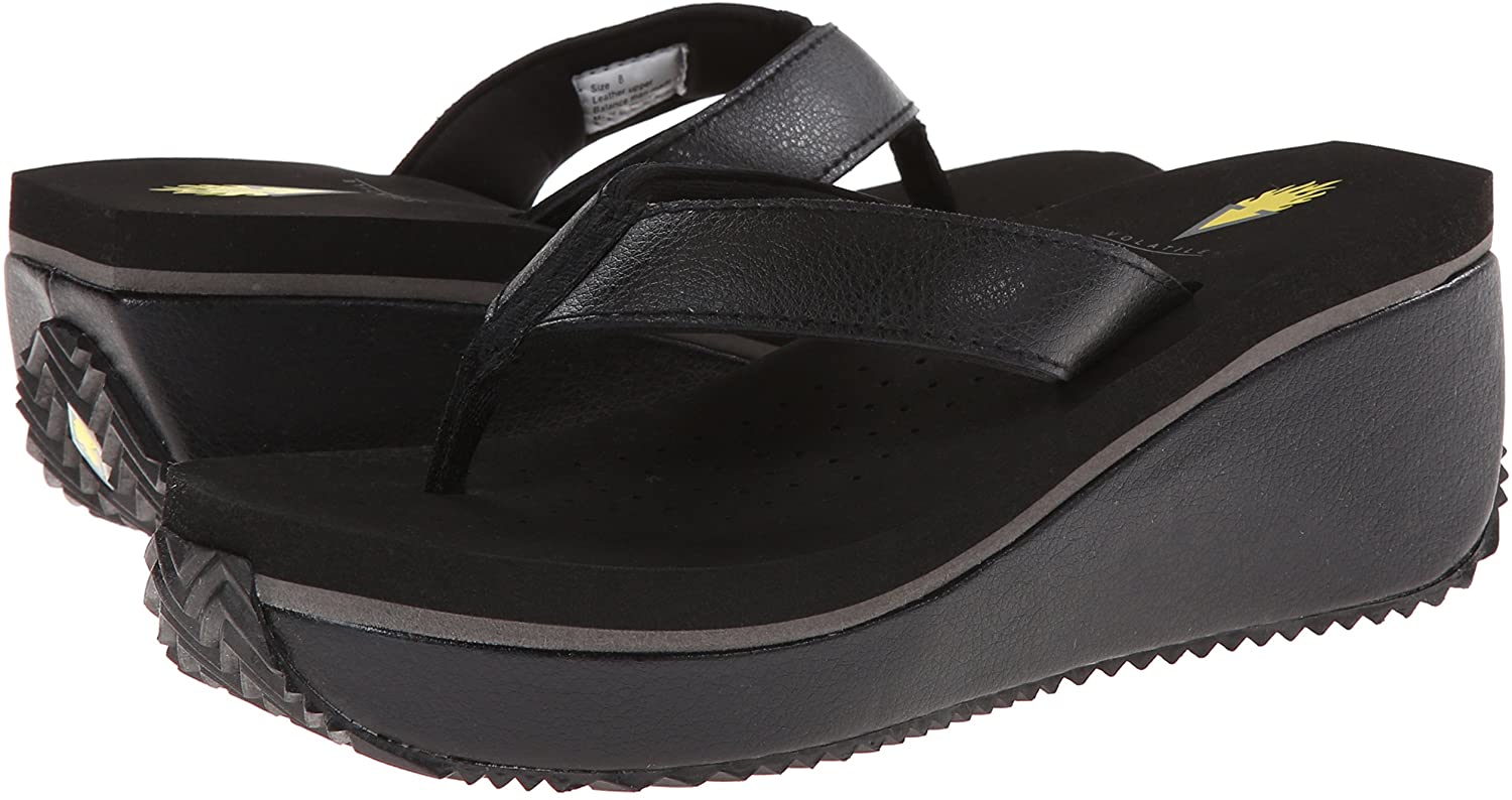 Volatile Womens Frappachino Leather Thong Wedge Sandal