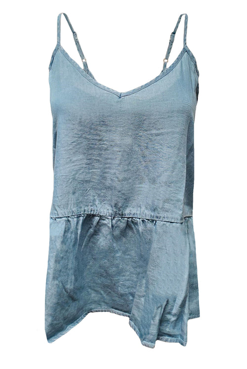 Mine Womens Chambray Ruffle Hem Camisole Top