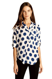 DNA Couture Womens V-Neck Polka Dot Printed Blouse