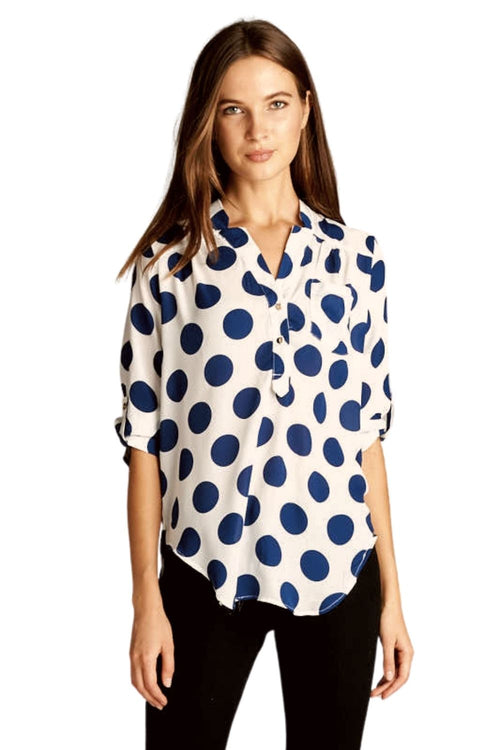 DNA Couture Womens V-Neck Polka Dot Printed Blouse