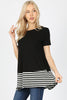 Zenana Womens Stripe Solid Contrast Short Sleeve Top