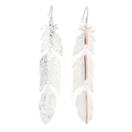 Montana Silversmiths Womens Plume Feather Pierced Earrings (Rose Gold / Silver)