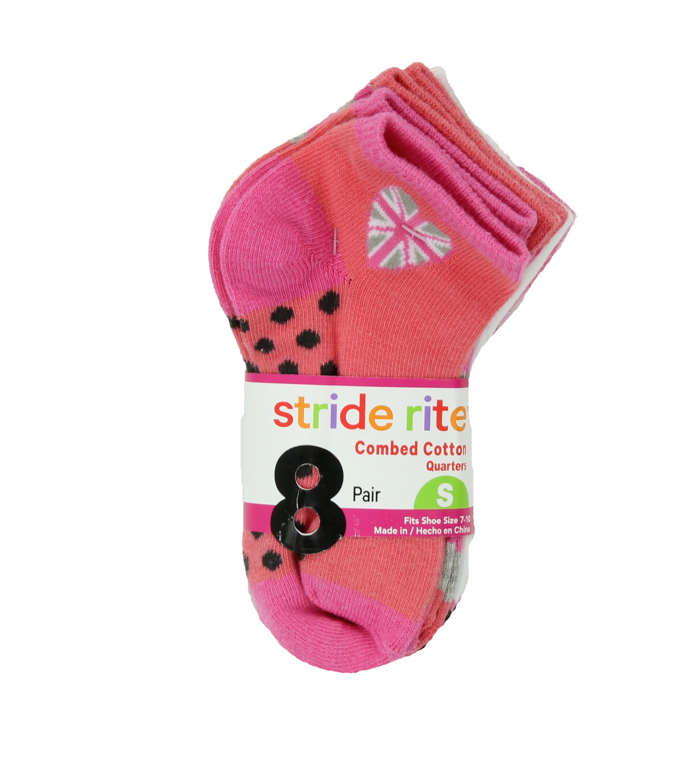 Stride Rite Girls Combed Cotton Quarters Socks-8 Pack