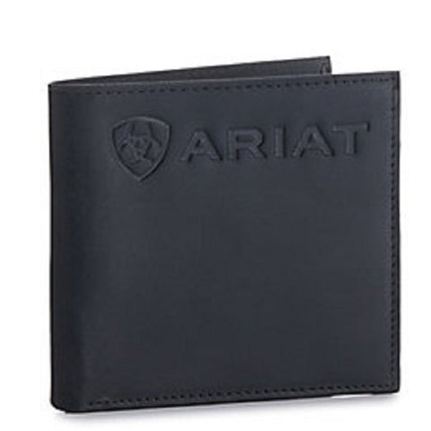 Ariat Mens Embossed Logo Leather Bi-fold Wallet , Black