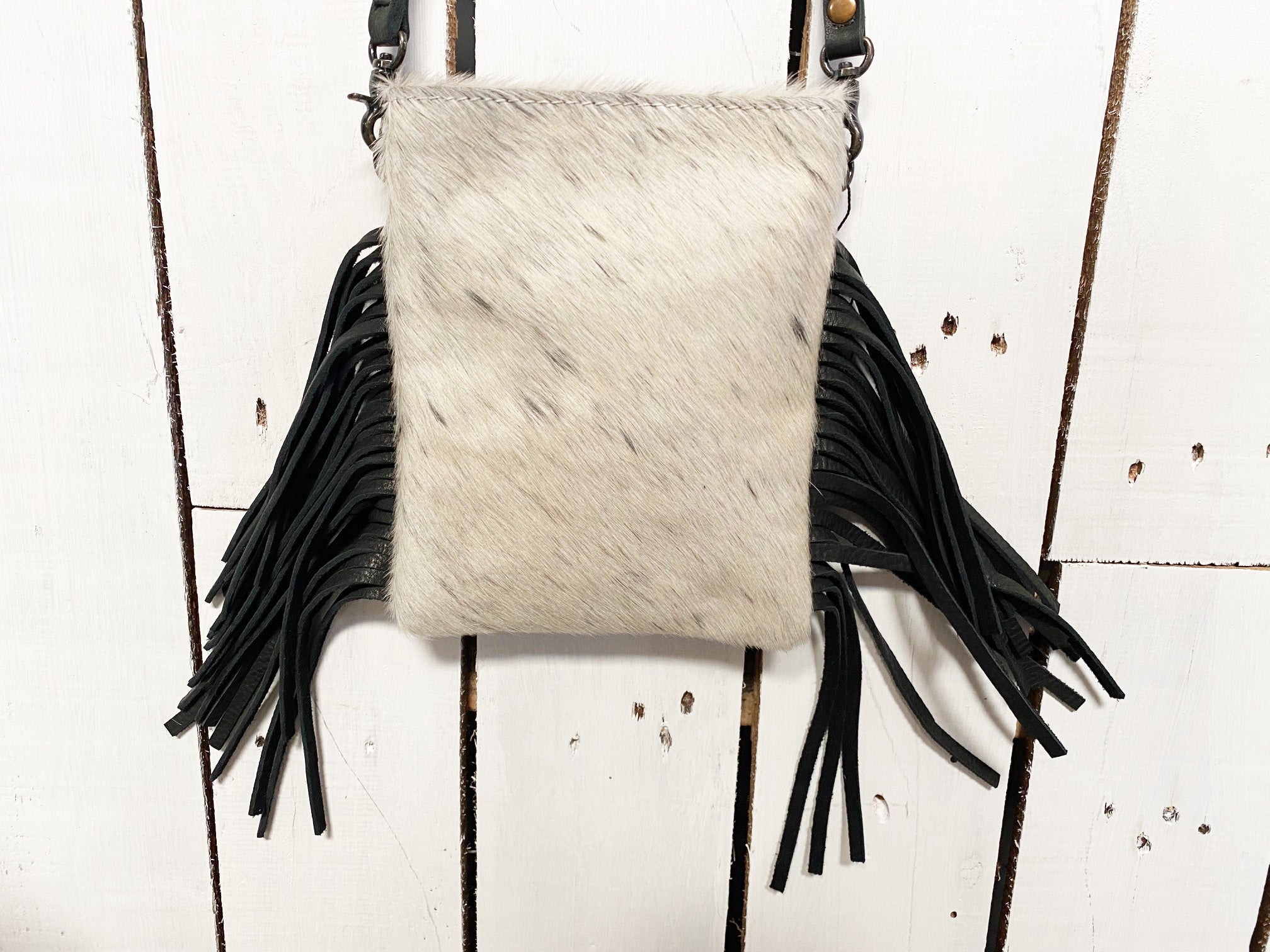 American Darling Womens Leather Hairon Fringed Crossbody Purse