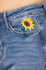 Judy Blue Womens Sunflower Embroidered High Rise Relaxed Fit Raw Hem Jeans