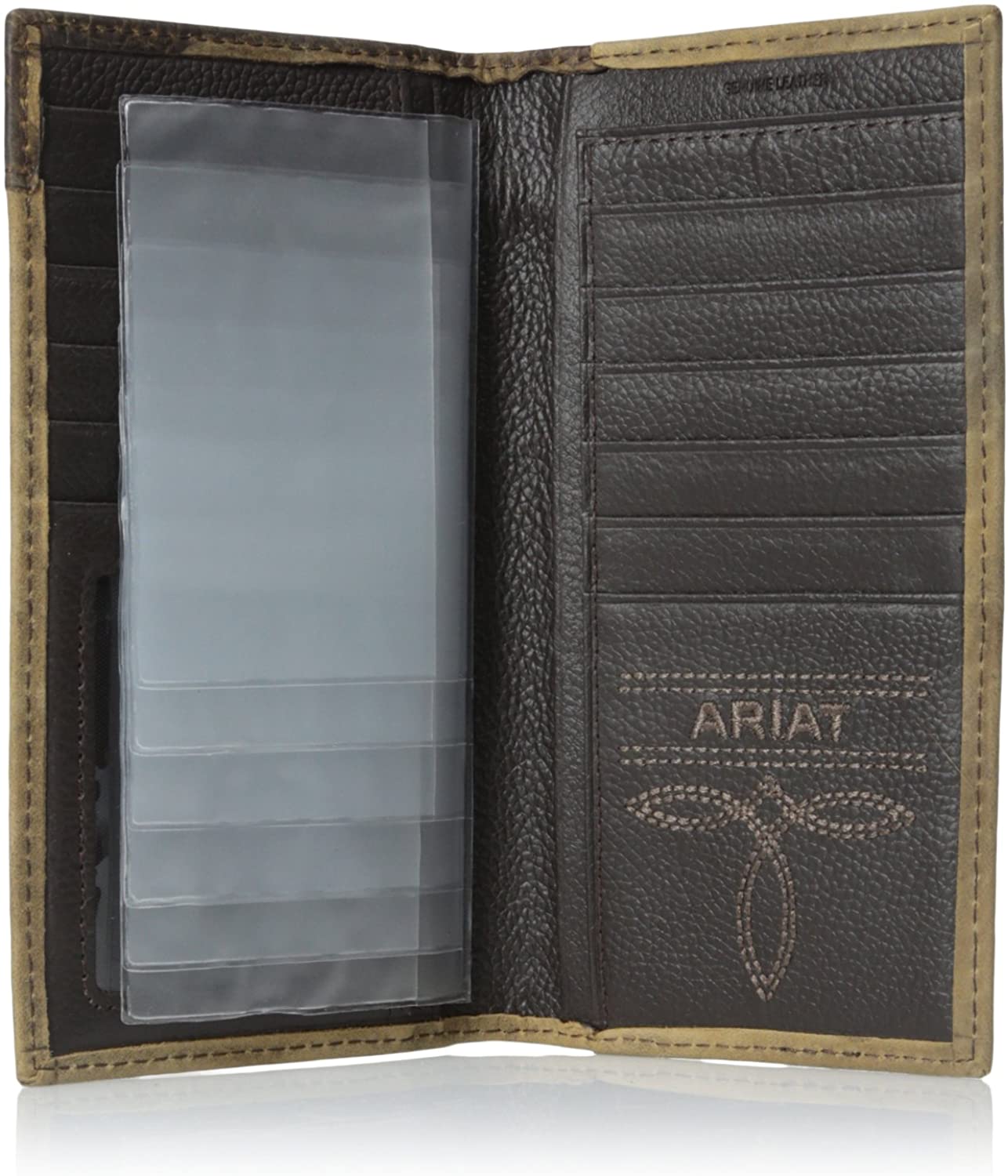 Ariat Mens Distressed Leather Shield Rodeo Western Checkbook Cover Wallet (Brown)