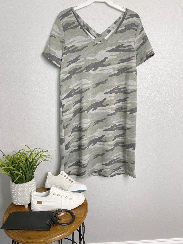 Vanilla Bay Womens Short Sleeve V-Neck Dress, Camo