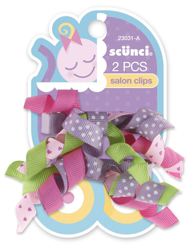 Scunci Baby Curly Ribbon Hair Bow Clips-2 Pack