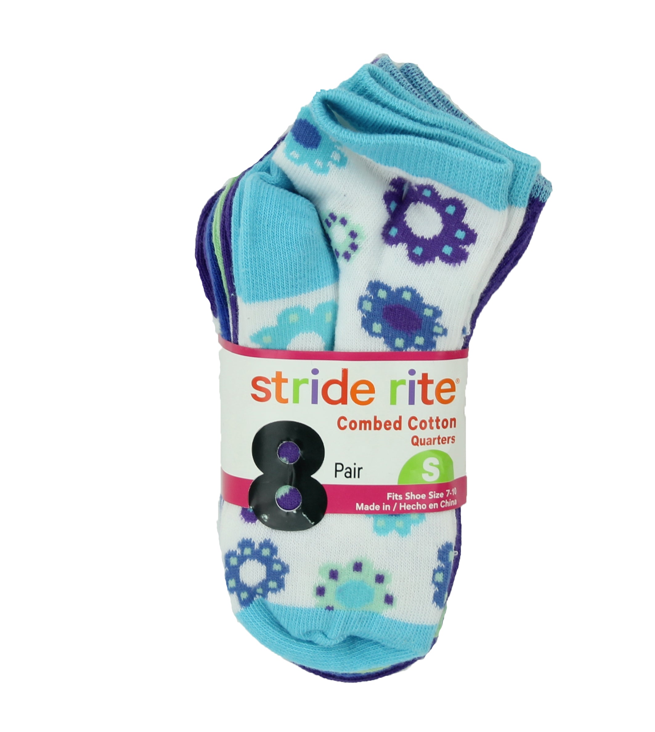 Stride Rite Girls Combed Cotton Quarters Socks-8 Pack