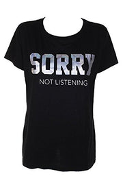 Gold Rush Womens Sorry Not Listening Graphic Slogan T-Shirt Black 1X