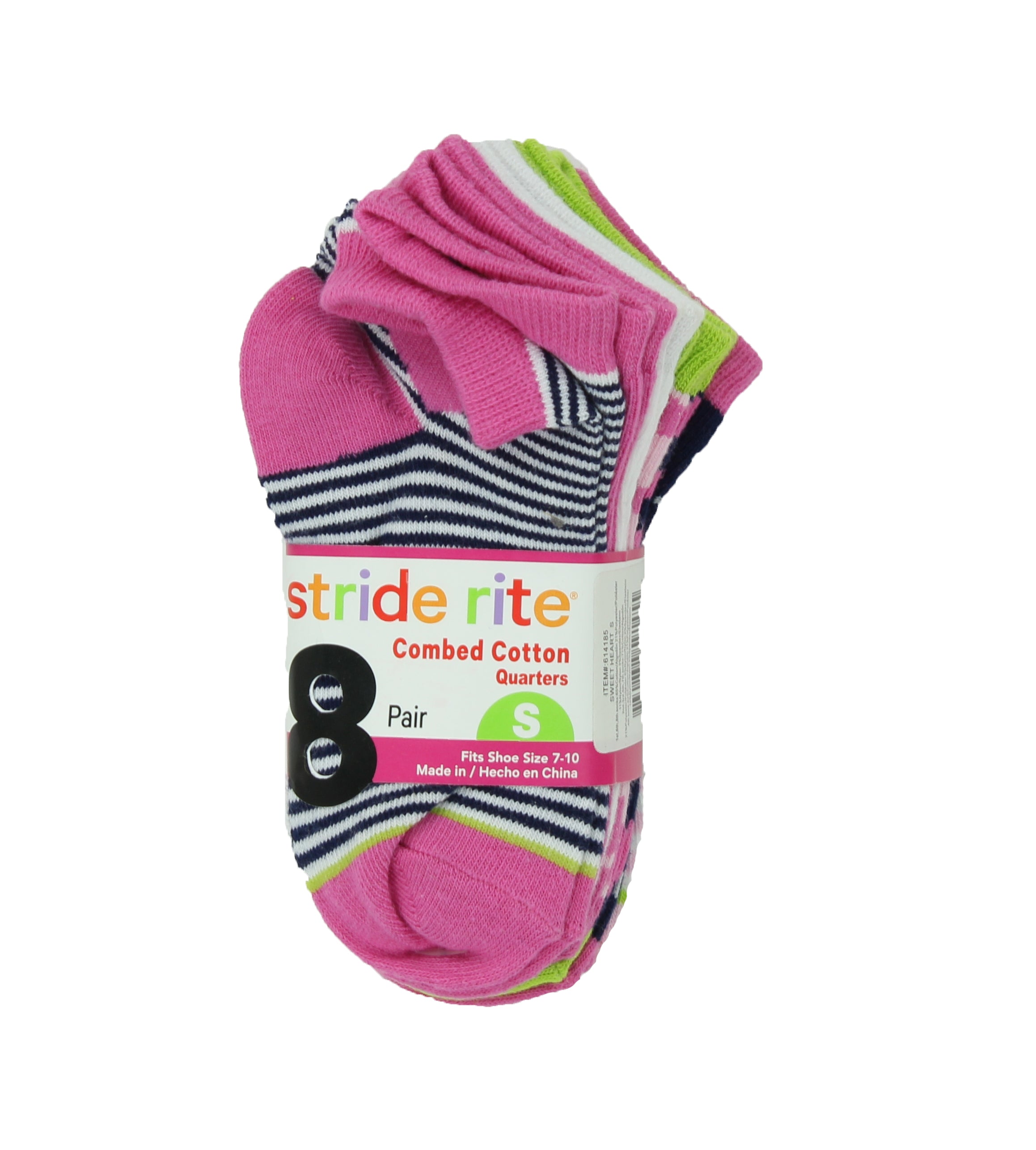 Stride Rite Girls Combed Cotton Quarters Socks-8 Pack