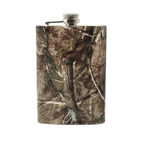 M&F Western Tooled Camouflage Print Leather Wrap Flask 9 oz