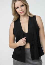 Vocal Womens Suede Sleeveless Open Vest With Fringe