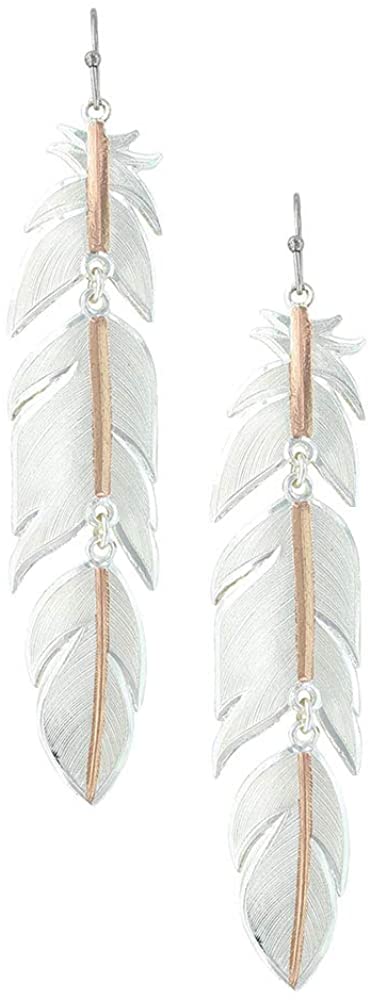 Montana Silversmiths Womens Plume Feather Pierced Earrings (Rose Gold / Silver)