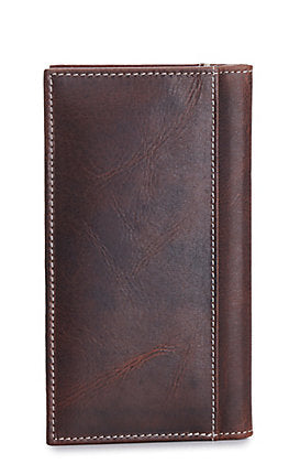 Ariat Mens Overlay Leather Embossed Shield Logo Rodeo Checkbook Wallet, Brown