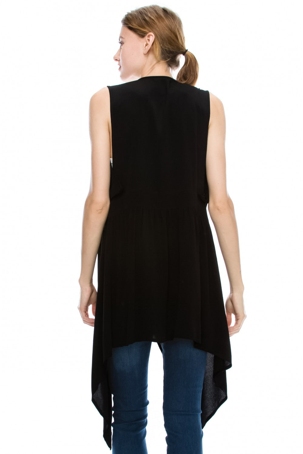 Mono B Womens Longline Draped Collar Open Vest