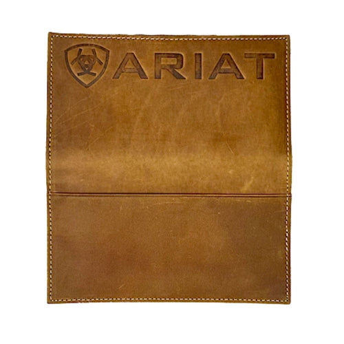 Ariat Mens Leather Vertical Logo Rodeo Wallet Checkbook Cover, Medium Brown