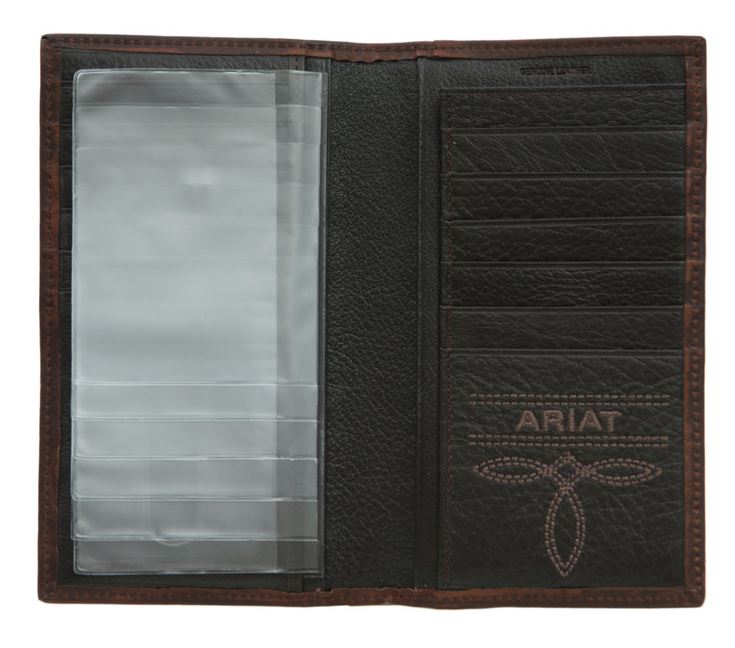 Ariat Mens Boot Vent Rodeo Perforated Leather Checkbook Wallet Card Case (Brown)