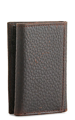 Ariat Mens Leather Mexico Flag Embroidered Shield Logo Tri-fold Wallet, Brown