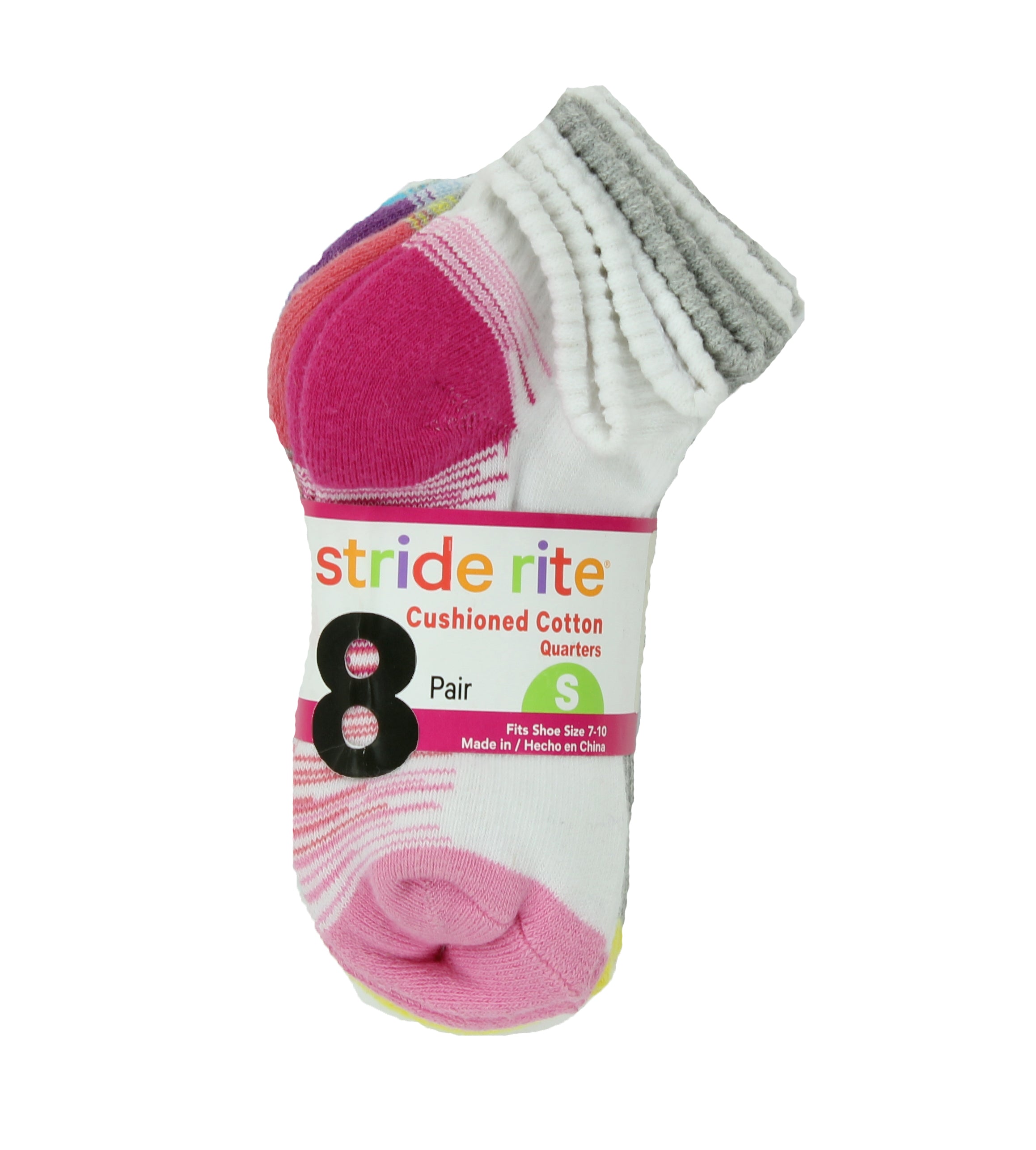 Stride Rite Girls Combed Cotton Quarters Socks-8 Pack