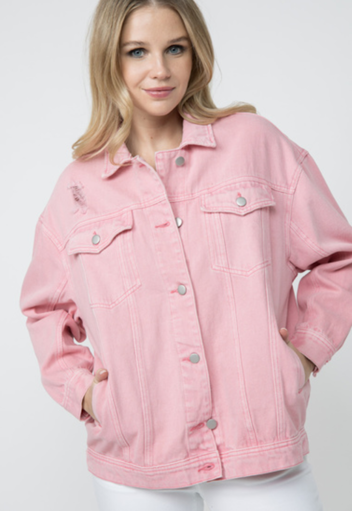 Vocal Womens Boxed Boyfriend Distressed Denim Jacket