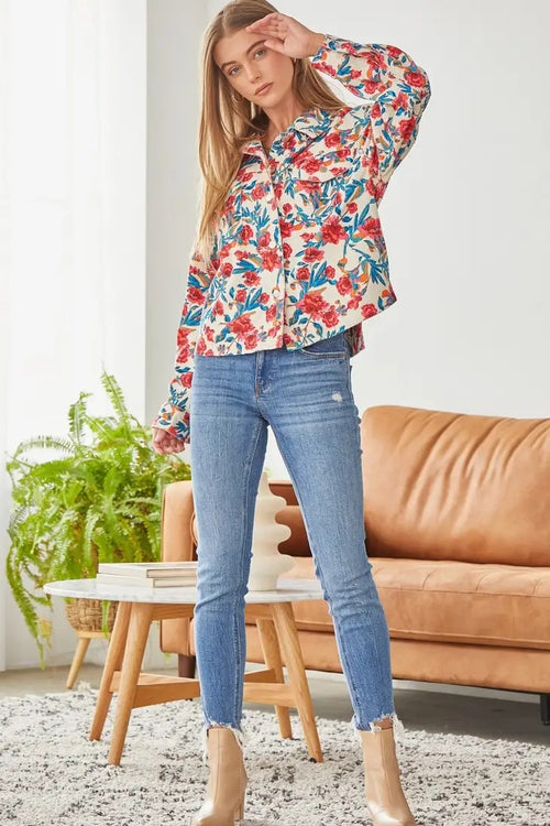 Emily Wonder Womens Floral Print Corduroy Jacket