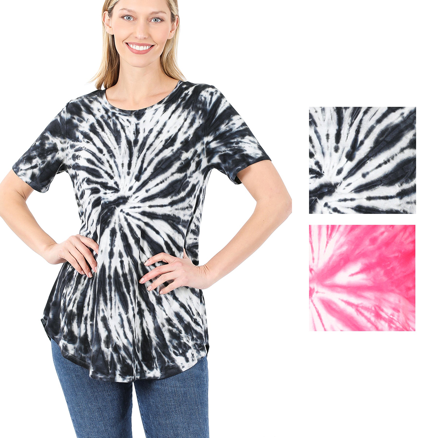 Zenana Womens Tie Dye Rounded Neckline Short Sleeve T-Shirt