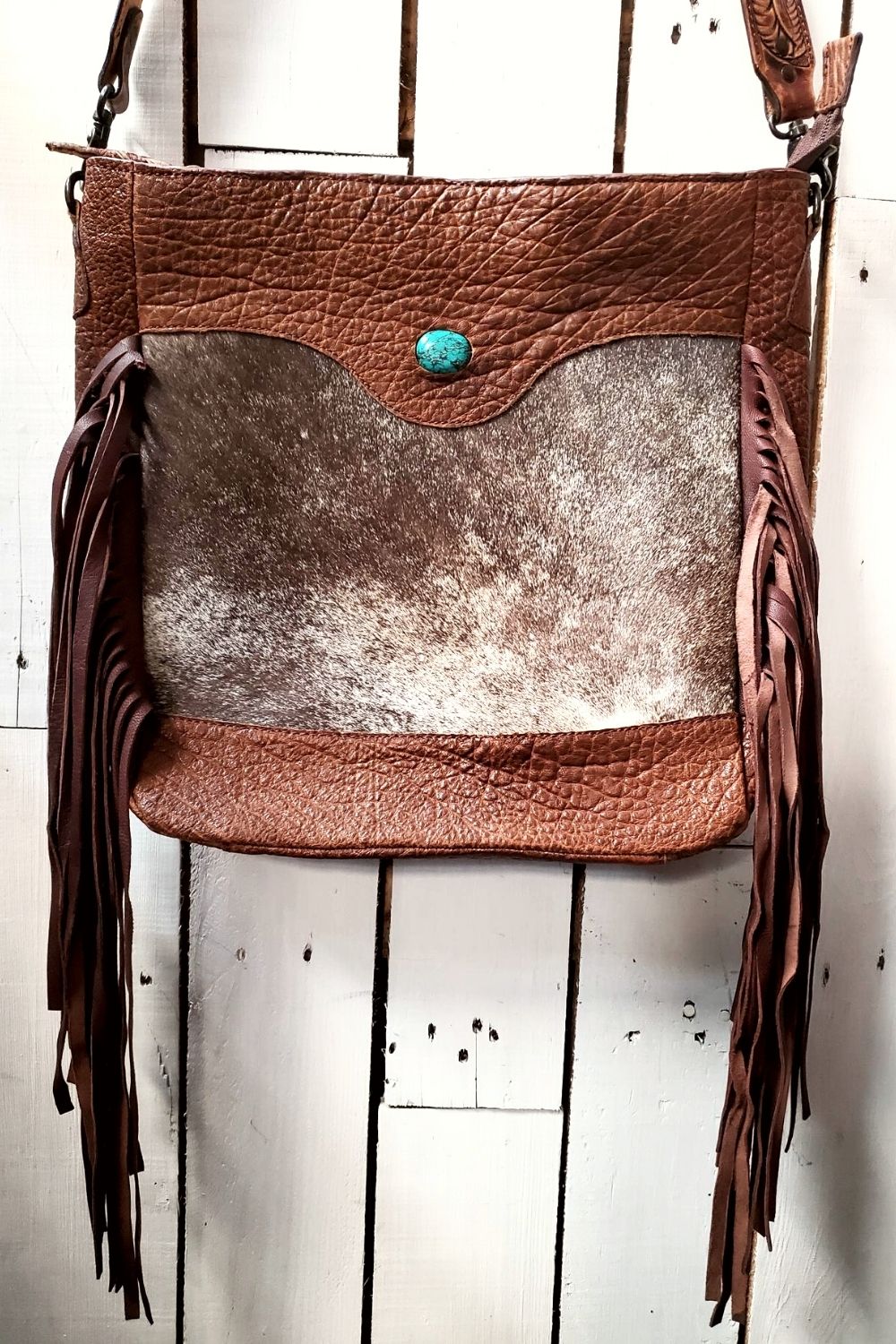 American Darling Womens Tooled Leather Hair On Concealed Carry Handbag