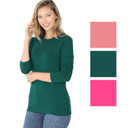 Zenana Womens Premium Rayon Long Sleeve Round Neck Tee