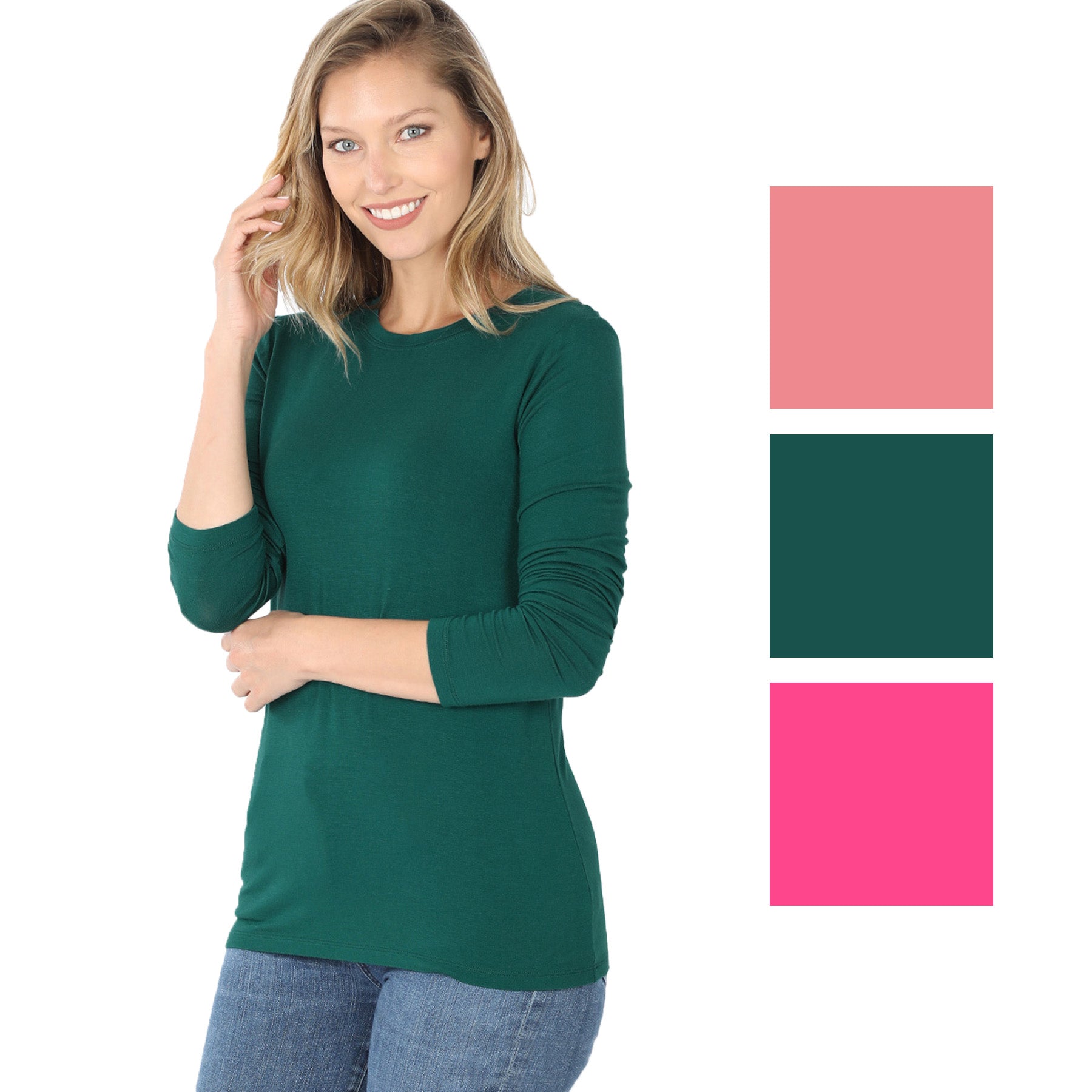 Zenana Womens Premium Rayon Long Sleeve Round Neck Tee