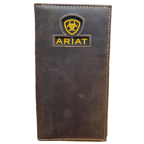 Ariat Mens Embossed Leather Rodeo Wallet Checkbook Cover, Black
