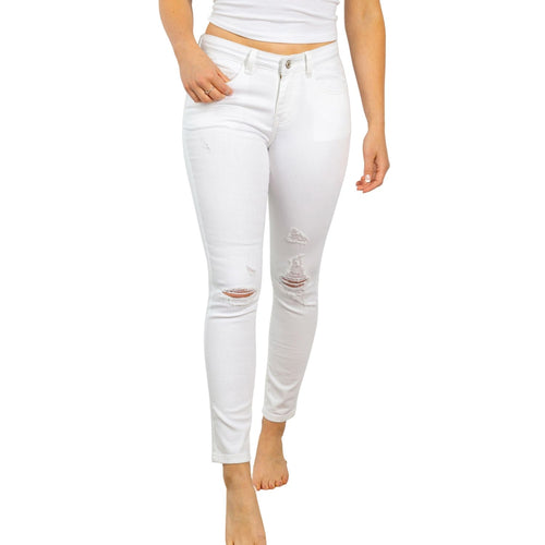 White Birch Womens High Rise Solid Woven Distressed Denim Jeans, White