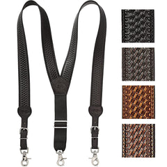 Nocona Belt Co. Mens Basketweave Embossed Leather Suspenders